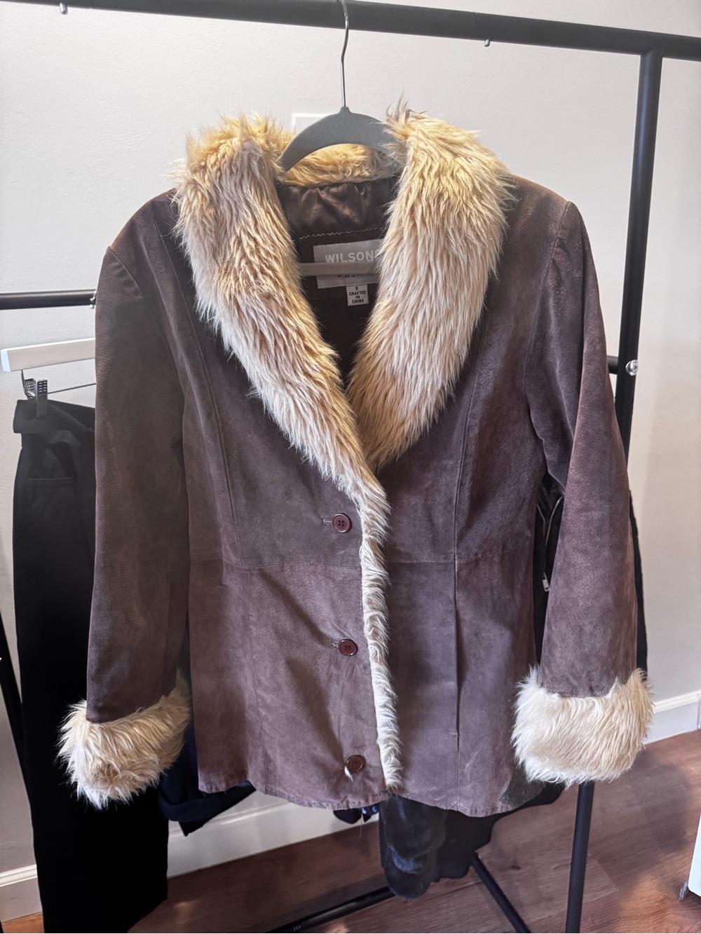 Wilsons Leather Brown Suede Jacket with Faux-Fur Trim